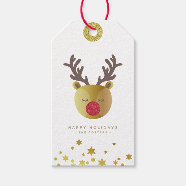 Étiquettes-cadeau Cute Reindeer | Fun Christmas White & Gold Mini (Devant)