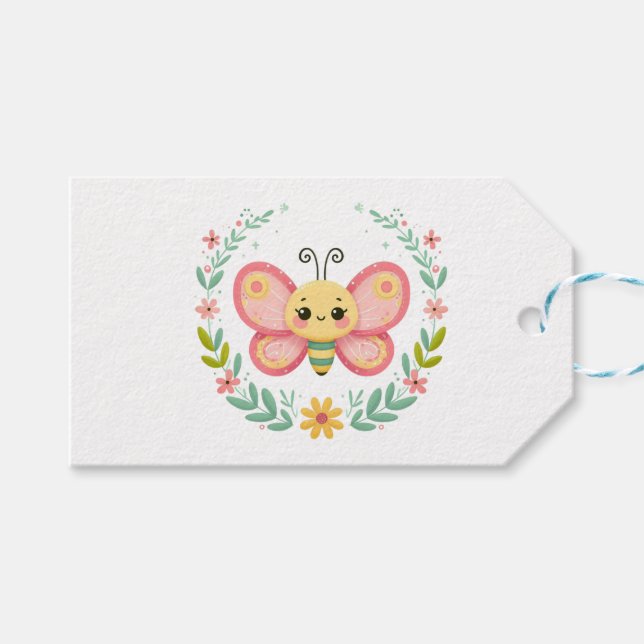 Étiquettes-cadeau Cute, ressort/papillon (Devant (Horizontal))