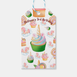 Étiquettes-cadeau Cute Rose Colorful Girl Cupcake Unicorn Anniversai