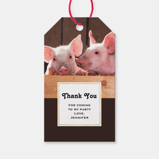 Étiquettes-cadeau Cute rose Piglets Merci photo animal (Devant)
