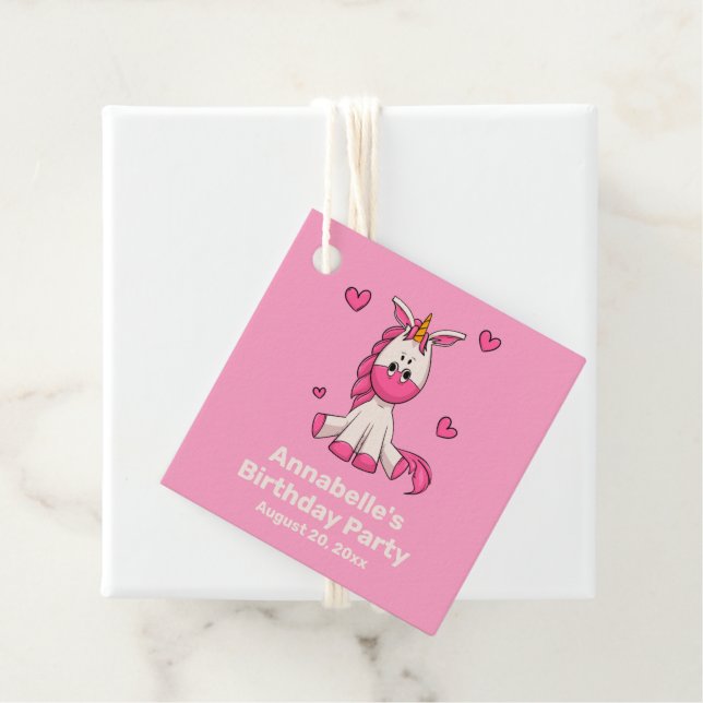 Étiquettes Cadeau Cute Rose Unicorn Fille Anniversaire (En situation)