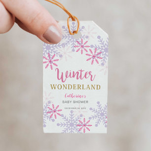 Étiquettes-cadeau Cute Rose Winter Wonderland Baby shower Snowflakes