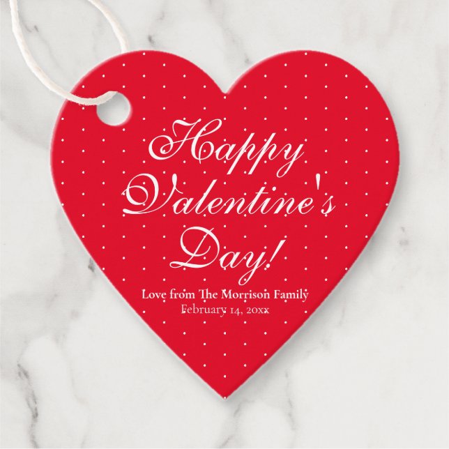 Étiquettes Cadeau Cute rouge coutume coeur pois Saint Valentin (Devant)