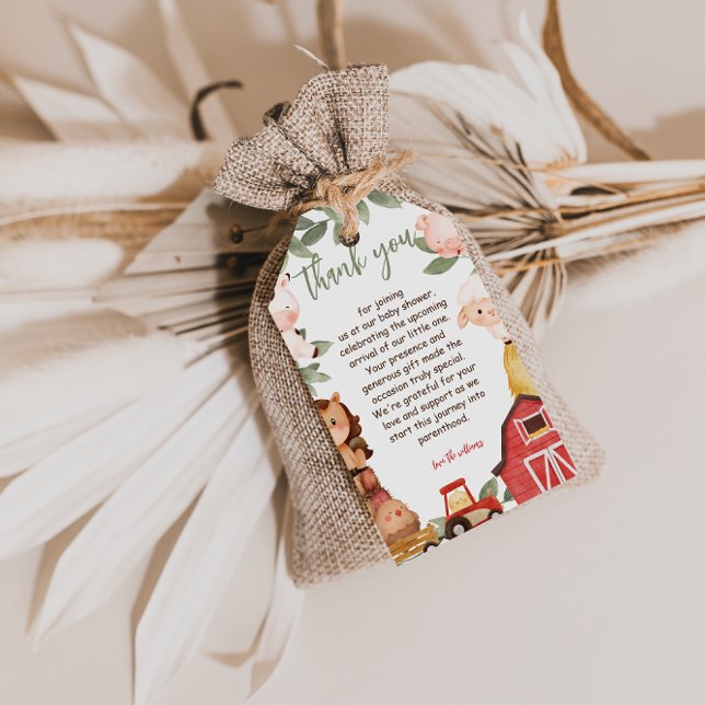 Étiquettes-cadeau Cute Rustic Farm Animaux Baby shower Merci (Créateur téléchargé)