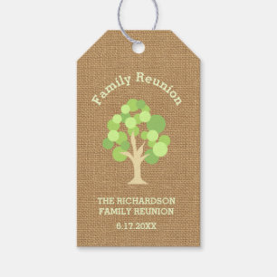 Étiquettes-cadeau Cute Rustique Green Tree et Burlap Family Réunion