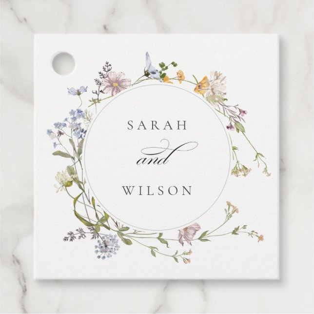 Étiquettes Cadeau Cute Rustique Jaune Pré Floral Mariage Wreath (Devant)