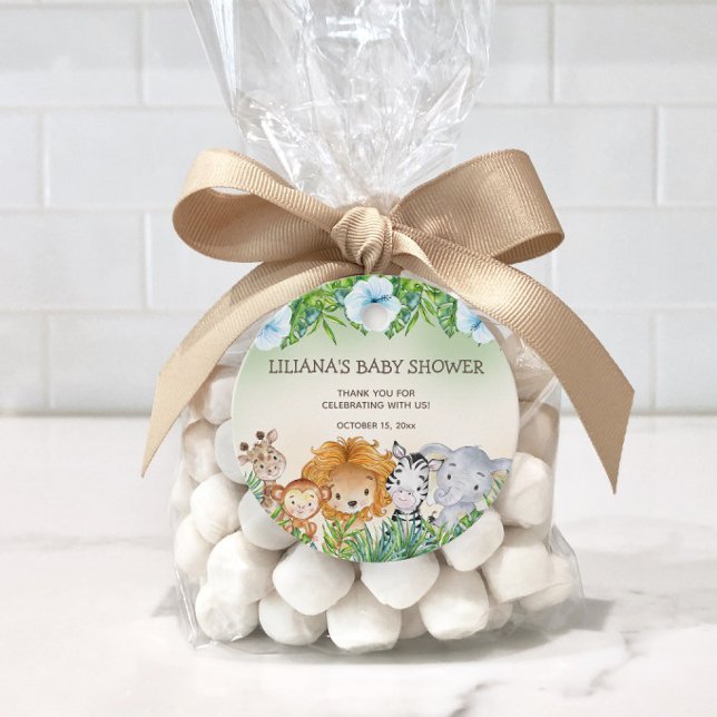 Étiquettes Cadeau Cute Safari Jungle Animaux Baby shower Garçon (Jungle safari baby boy baby shower favor tags)