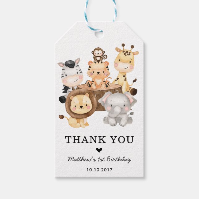 Étiquettes-cadeau Cute Safari Wild One Boy 1er Anniversaire Fête Fav (Devant)