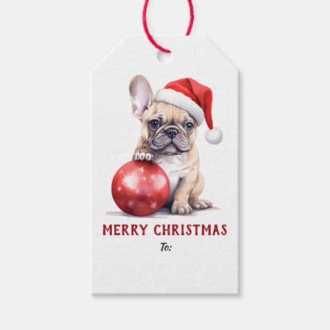 Étiquettes-cadeau Cute Santa Hat French Bulldog Christmas (Devant)