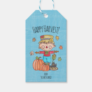 Étiquettes-cadeau Cute Scarecrow Happest Harvest