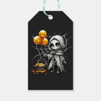 Étiquettes-cadeau Cute Skeleton Girl with Pumpkin Balloons