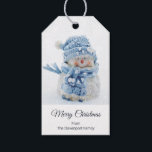 Étiquettes-cadeau Cute Snowman au photographe de Christmas<br><div class="desc">Des étiquettes cadeaux de Noël avec une jolie photo d'un petit bonhomme de neige. Debout dehors en hiver avec de la neige qui tombe tout autour. Ce mignon petit gars est habillé en casquette tricoté bleu et foulard.</div>