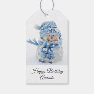 Étiquettes-cadeau Cute Snowman en hiver Photo Anniversaire