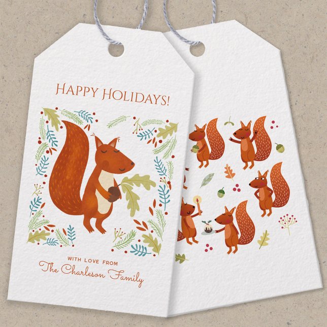 Étiquettes-cadeau Cute Squirrel Joyeux Vacances Personnalisées (Fun Squirrel personalized holiday gift tag)