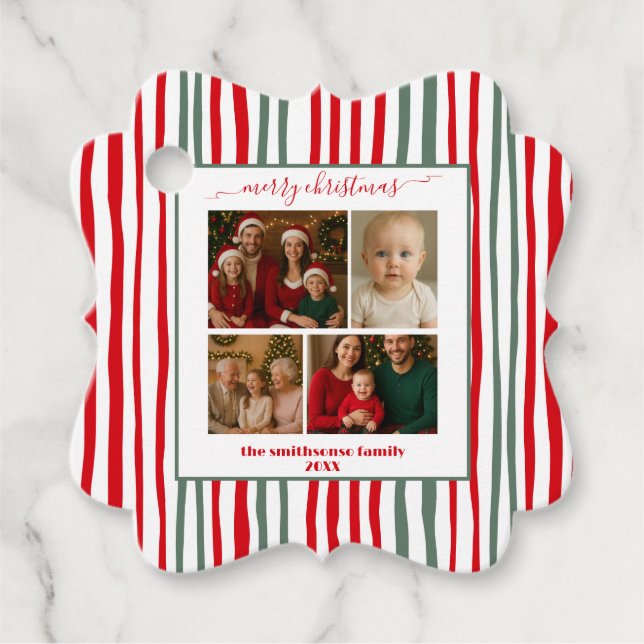 Étiquettes Cadeau Cute Stripes family Photo merry Christmas (Devant)