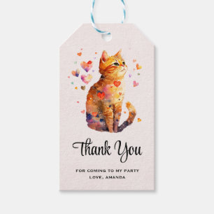 Étiquettes-cadeau Cute Tabby Chat avec Coeur Merci