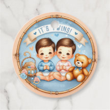 Cute Twin Boys Baby shower Aquarelle Teddy Bear