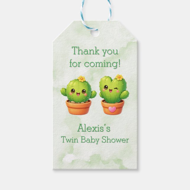 Étiquettes-cadeau Cute Twin Cactus Baby Shower Thank You (Devant)