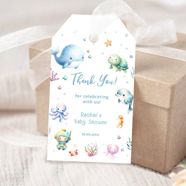 Étiquettes-cadeau Cute Under the Sea Baby shower Merci (Créateur téléchargé)
