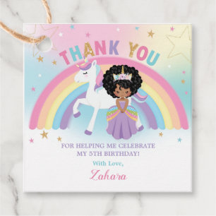 Étiquettes Cadeau Cute Unicorn African Princess Anniversaire Merci