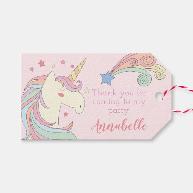 Étiquettes-cadeau Cute Unicorn Anniversaire Merci (Devant (Horizontal))