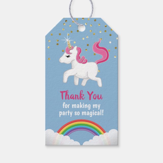 Étiquettes-cadeau Cute Unicorn Magical Party Rainbow Favoriser Merci (Devant)