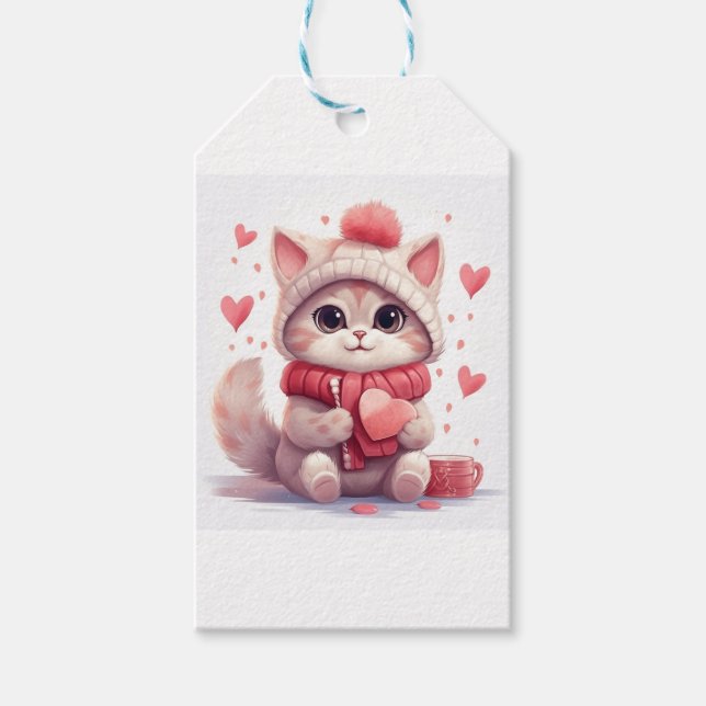 Étiquettes-cadeau Cute Valentine kitty (Devant)