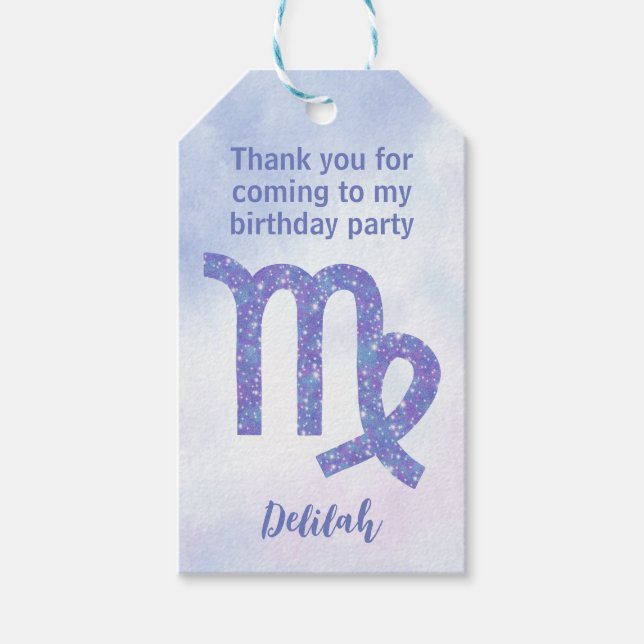 Étiquettes-cadeau Cute Virgo Custom Purple Astrologie Anniversaire (Devant)