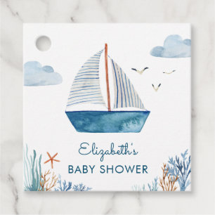 Étiquettes Cadeau Cute Watercolor Bateau Baby shower nautique