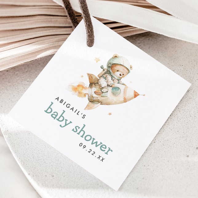 Étiquettes Cadeau Cute Watercolor Teddy Bear Astronaut Baby Shower (Créateur téléchargé)