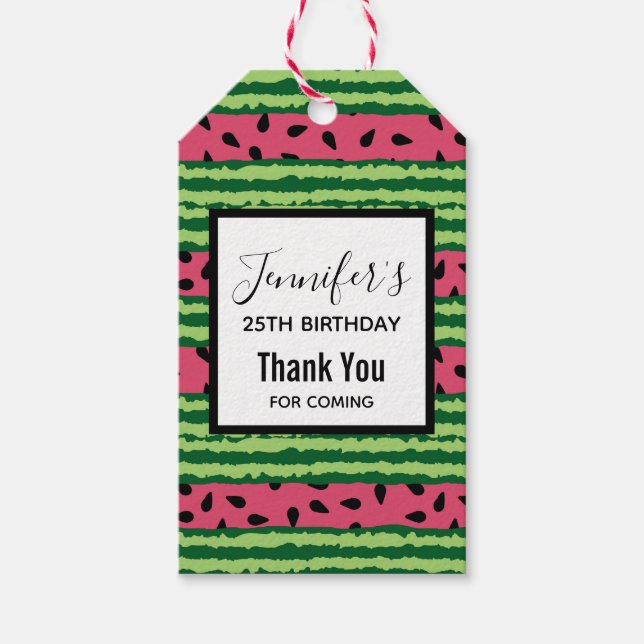 Étiquettes-cadeau Cute Watermelon Motif rose et vert Anniversaire (Devant)