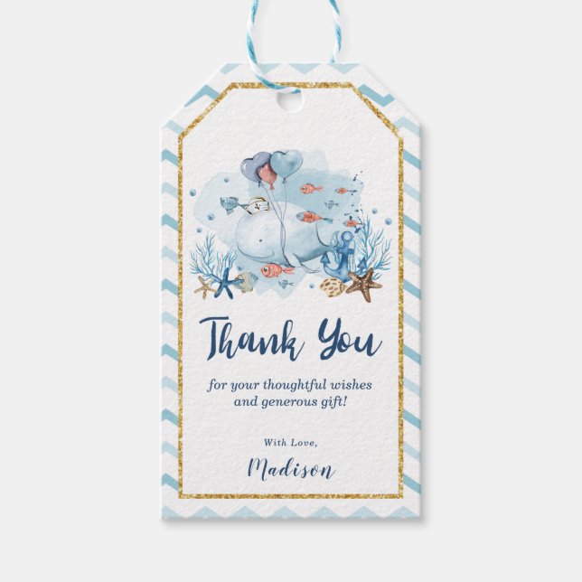 Étiquettes-cadeau Cute Whale Boy Baby shower Merci Favor (Devant)