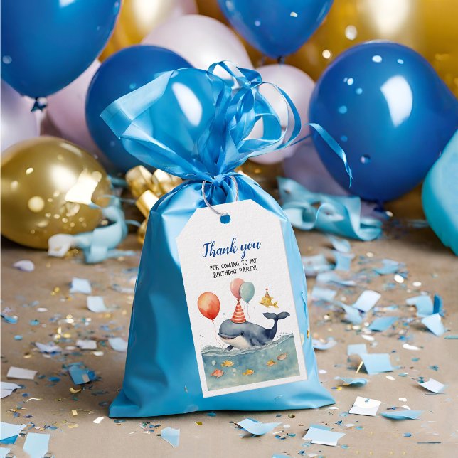 Étiquettes-cadeau Cute Whale Nautical Garçons Anniversaire Remercier (Créateur téléchargé)