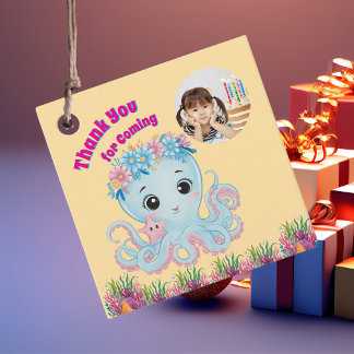 Étiquettes Cadeau Cute Whimsical Floral Octopus Girl Photo Anniversa