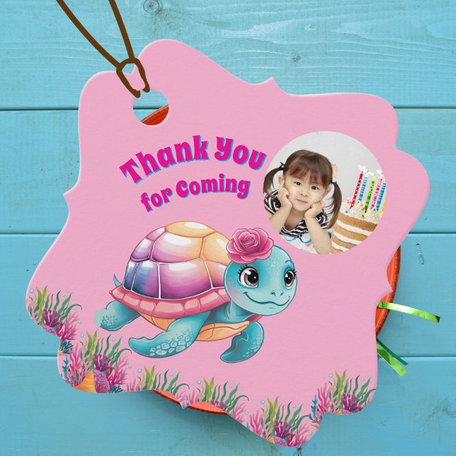 Étiquettes Cadeau Cute Whimsical Floral Tortue photo Anniversaire (Créateur téléchargé)