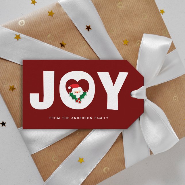 Étiquettes-cadeau Cute Whimsical Père Noël & Holly Berries Noël Joie (Créateur téléchargé)