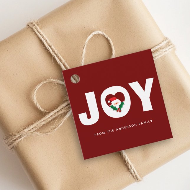 Étiquettes Cadeau Cute Whimsical Père Noël & Holly Berries Noël Joie (Créateur téléchargé)