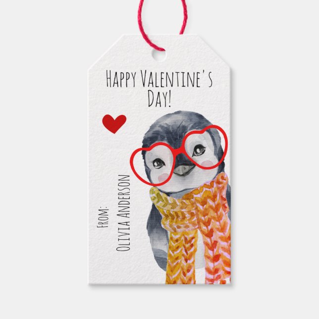 Étiquettes-cadeau Cute Whimsy Baby Penguin Enfants Ami Valentines (Devant)