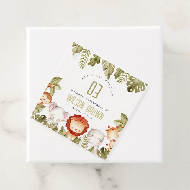 Étiquettes Cadeau Cute Wild Tropical Safari Animaux Anniversaires de (En situation)