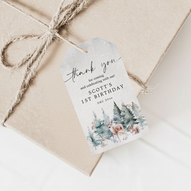 Étiquettes-cadeau Cute Winter Animals Woodland ONEderland Birthday (Créateur téléchargé)