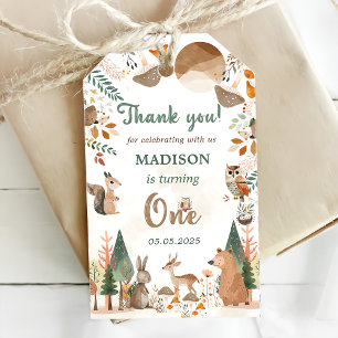 Étiquettes-cadeau Cute Woodland Animaux 1er anniversaire