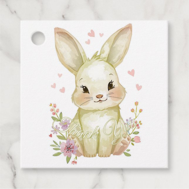 Étiquettes Cadeau Cute Woodland Bunny Baby Shower Pastel Olive Green (Devant)