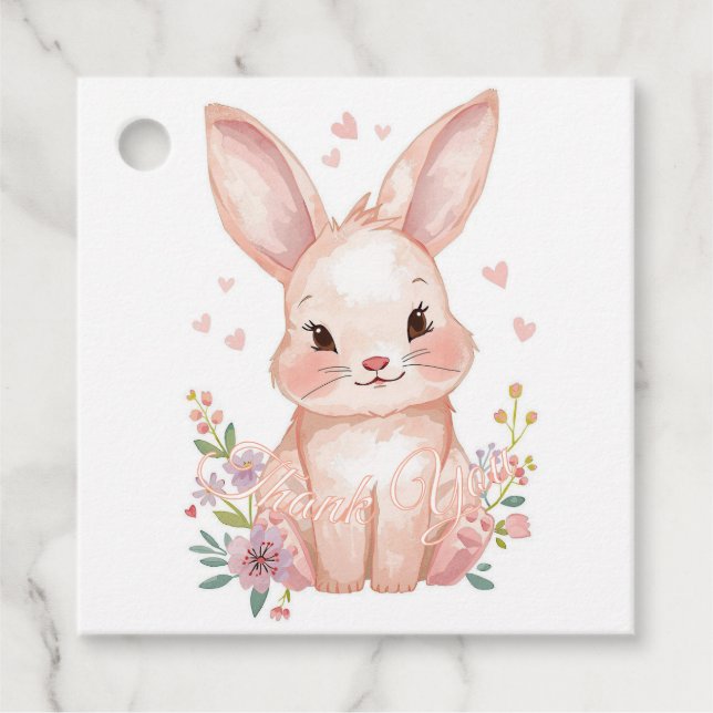 Étiquettes Cadeau Cute Woodland Bunny Baby Shower Pink Bunny Pastel  (Devant)