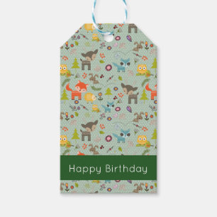 Étiquettes-cadeau Cute Woodland Créatures Motif animal Anniversaire