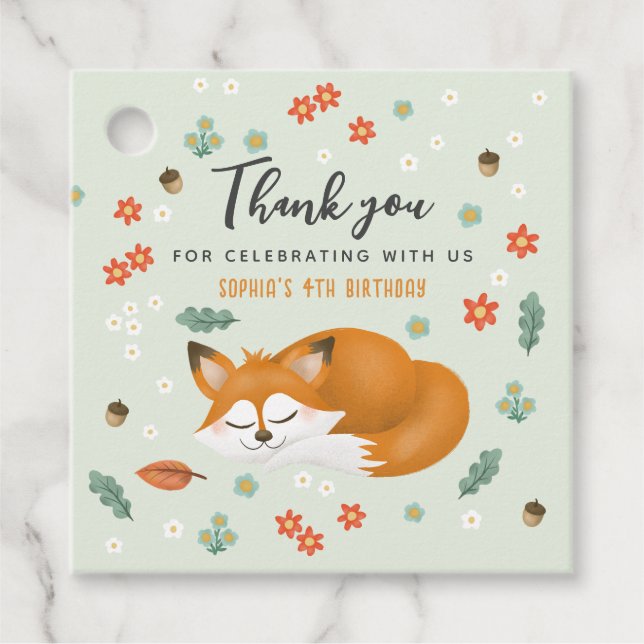 Étiquettes Cadeau Cute Woodland Fox Anniversaire de enfant Merci (Devant)