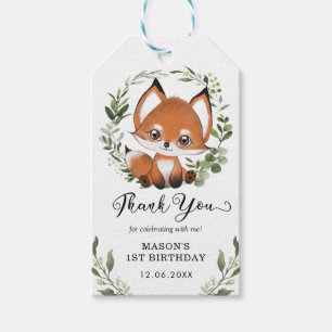 Étiquettes-cadeau Cute Woodland Fox Green Faveurs Anniversaire