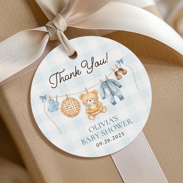Étiquettes Cadeau Cutie Pie Blue Teddy Bear Baby shower garçon d'aut (Créateur téléchargé)