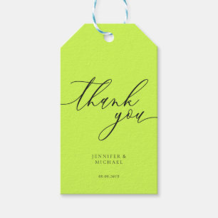 Étiquettes-cadeau Cyber Lime Jet Black Merci Simple