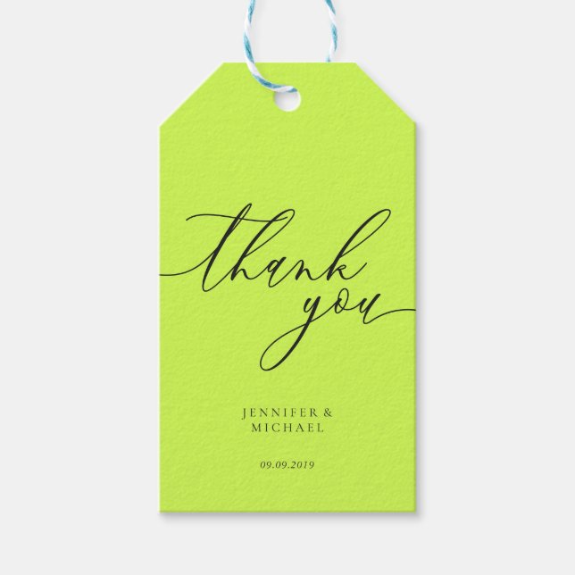 Étiquettes-cadeau Cyber Lime Jet Black Thank You Simple (Devant)