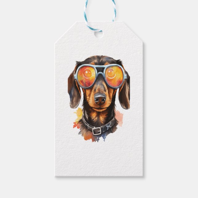 Étiquettes-cadeau Dachshound avec des lunettes de soleil  (Devant)